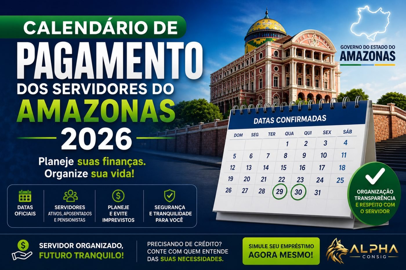 Calendário de pagamento dos servidores do Amazonas em 2026: veja datas atualizadas