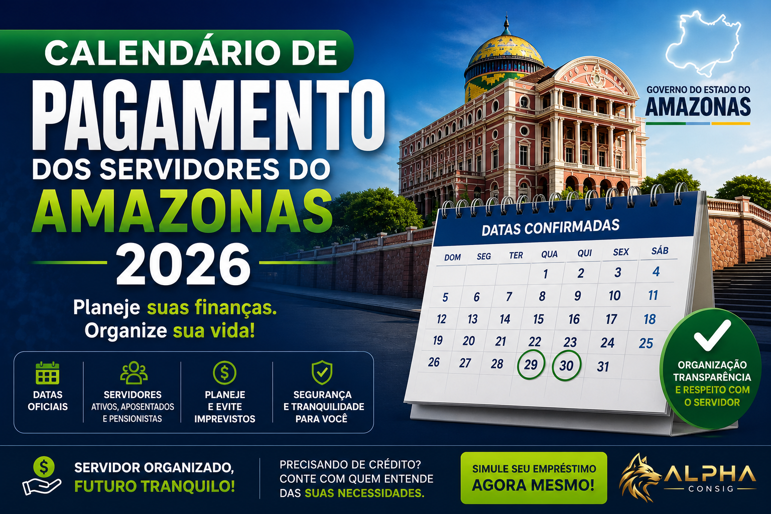 Calendário de pagamento dos servidores do Amazonas em 2026: veja datas atualizadas