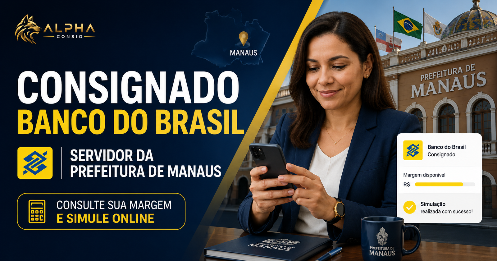 Servidor da Prefeitura de Manaus consultando empréstimo consignado do Banco do Brasil com atendimento online da Alpha Consig.
